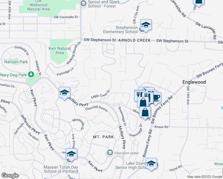 map of restaurants, bars, coffee shops, grocery stores, and more near 125 Condolea Drive in Lake Oswego