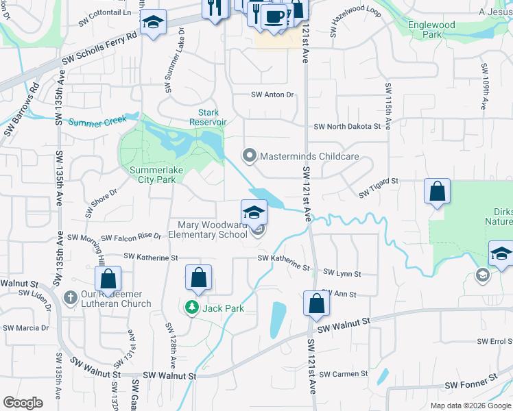 map of restaurants, bars, coffee shops, grocery stores, and more near 12336 Southwest Winter Lake Drive in Tigard