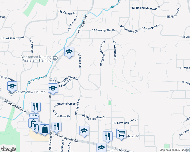 map of restaurants, bars, coffee shops, grocery stores, and more near 12076 Southeast Deerfield Drive in Happy Valley