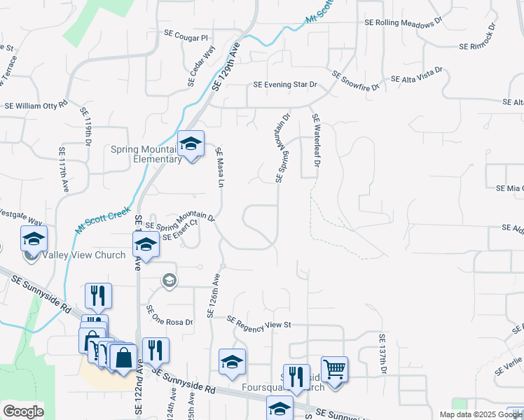map of restaurants, bars, coffee shops, grocery stores, and more near 12076 Southeast Deerfield Drive in Happy Valley