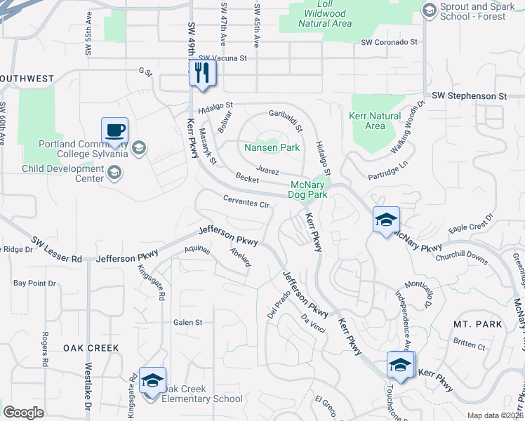 map of restaurants, bars, coffee shops, grocery stores, and more near 218 Cervantes Circle in Lake Oswego