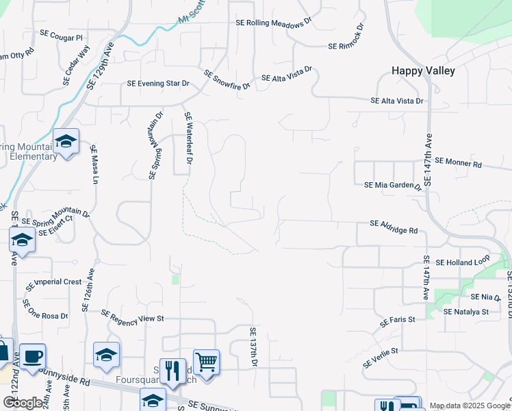 map of restaurants, bars, coffee shops, grocery stores, and more near 12140 Southeast Wintercress Court in Happy Valley