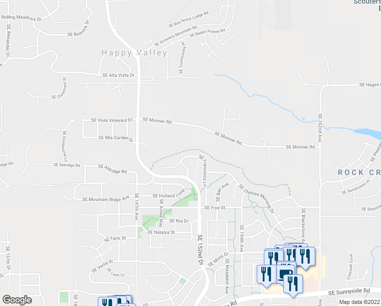 map of restaurants, bars, coffee shops, grocery stores, and more near 15109 Southeast Francesca Lane in Happy Valley