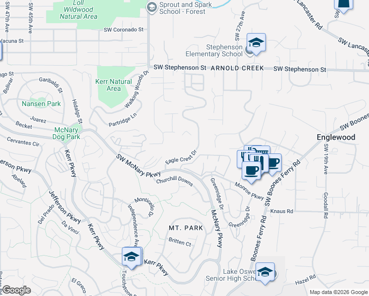 map of restaurants, bars, coffee shops, grocery stores, and more near 125 Condolea Drive in Lake Oswego
