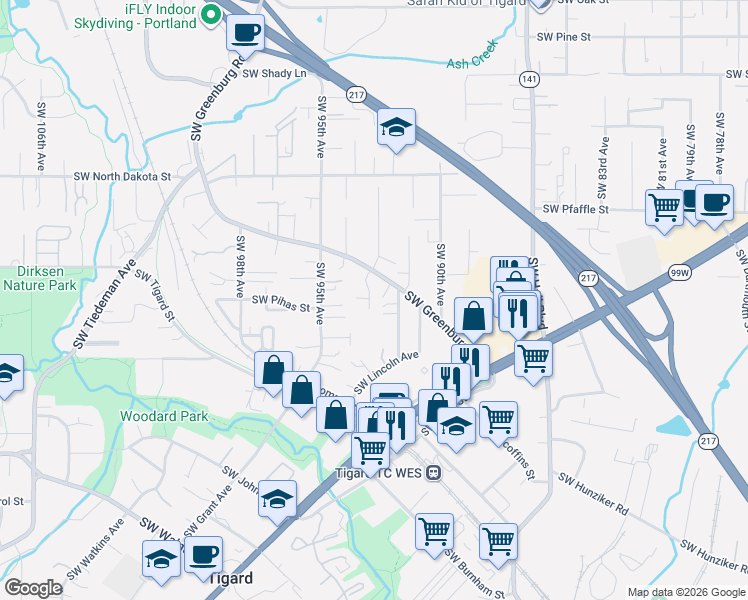 map of restaurants, bars, coffee shops, grocery stores, and more near 11760 Southwest 92nd Avenue in Portland