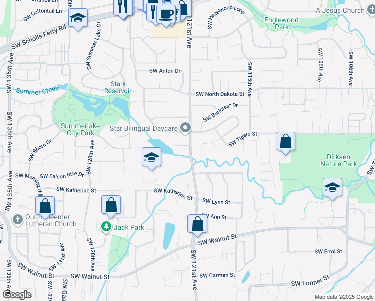 map of restaurants, bars, coffee shops, grocery stores, and more near in Tigard