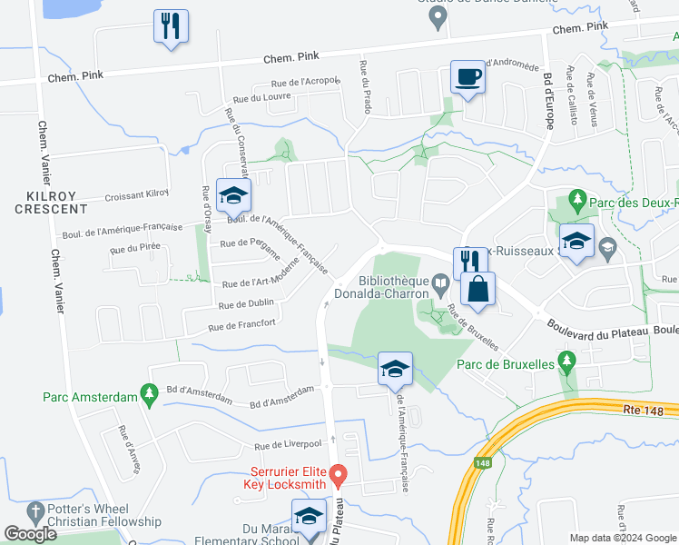 map of restaurants, bars, coffee shops, grocery stores, and more near 215 Rue de Dublin in Gatineau