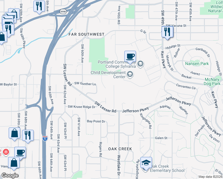 map of restaurants, bars, coffee shops, grocery stores, and more near 12449 Southwest 55th Place in Portland