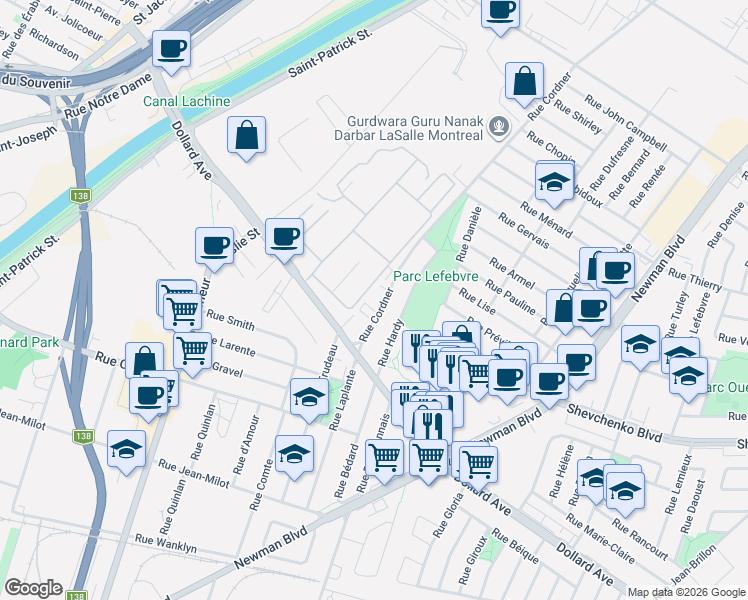 map of restaurants, bars, coffee shops, grocery stores, and more near 8477 Rue Cordner in Montréal