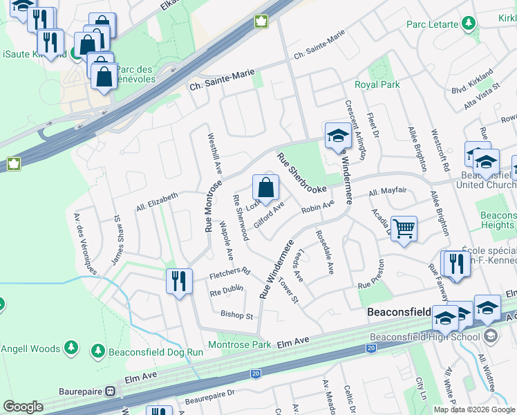 map of restaurants, bars, coffee shops, grocery stores, and more near 218 Avenue Loxley in Beaconsfield