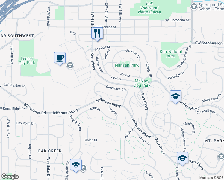 map of restaurants, bars, coffee shops, grocery stores, and more near 316 Cervantes Circle in Lake Oswego