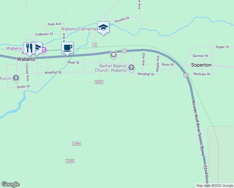 map of restaurants, bars, coffee shops, grocery stores, and more near 1741 Pearl Avenue in Wabeno