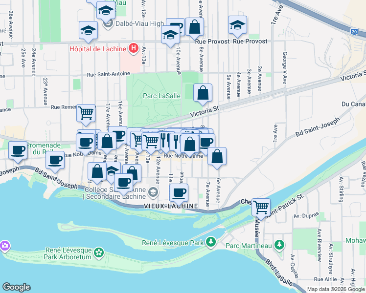 map of restaurants, bars, coffee shops, grocery stores, and more near 240 10e Avenue in Montréal