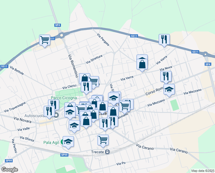 map of restaurants, bars, coffee shops, grocery stores, and more near 48 Via Madonna delle Grazie in Trecate