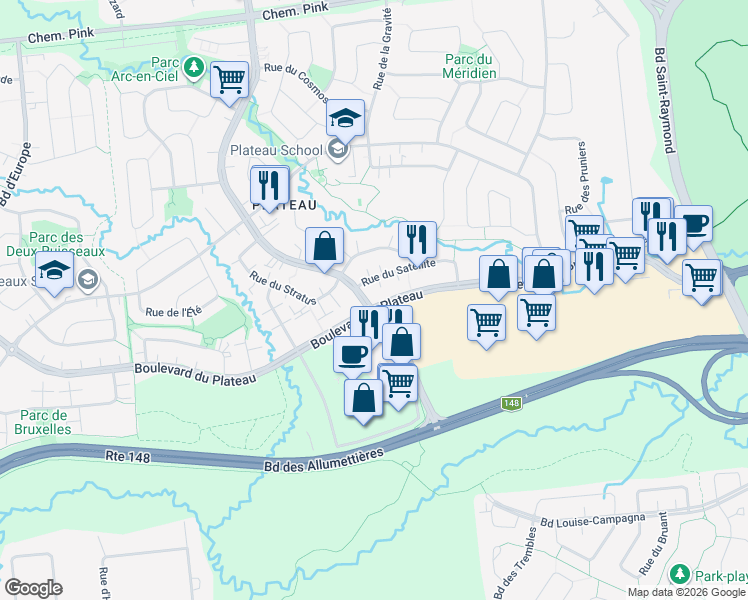 map of restaurants, bars, coffee shops, grocery stores, and more near 300 Boulevard des Grives in Gatineau