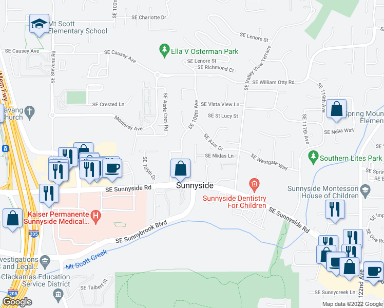 map of restaurants, bars, coffee shops, grocery stores, and more near 12077 Southeast Niklas Lane in Happy Valley