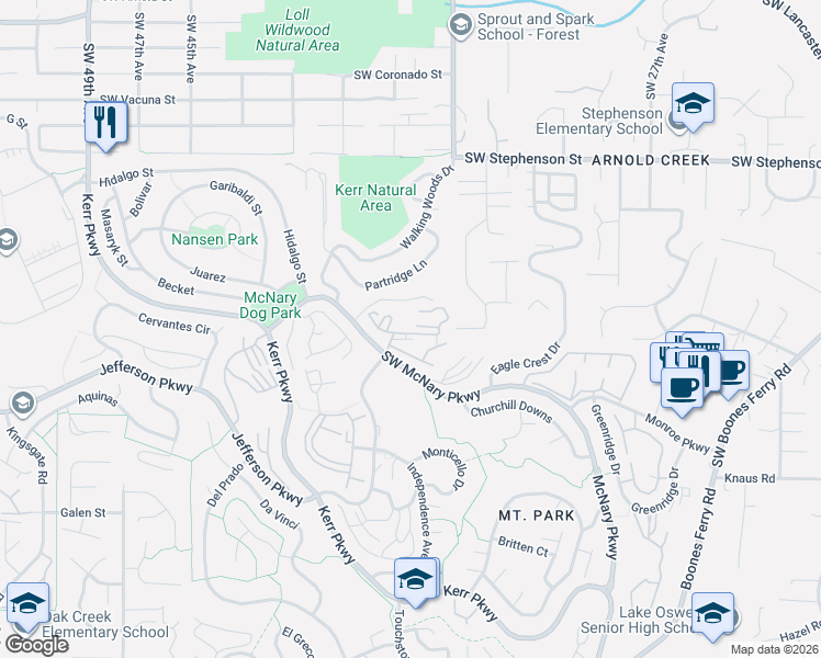 map of restaurants, bars, coffee shops, grocery stores, and more near 112 Oswego Summit in Lake Oswego