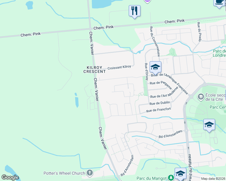 map of restaurants, bars, coffee shops, grocery stores, and more near 8 Rue du Pirée in Gatineau