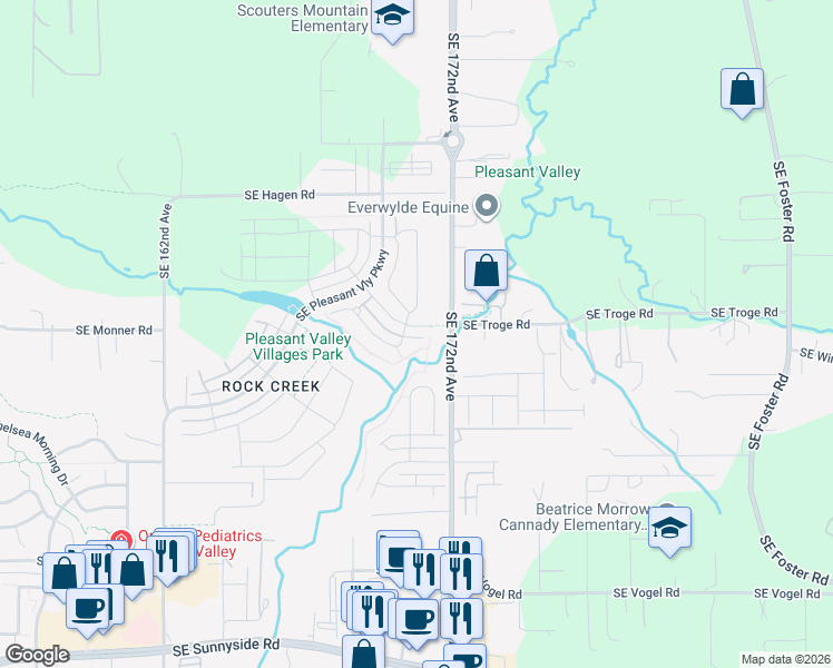 map of restaurants, bars, coffee shops, grocery stores, and more near 12380 Southeast Voyageurs Loop in Happy Valley