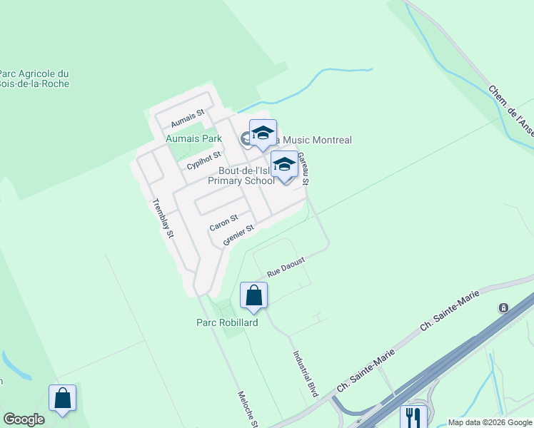 map of restaurants, bars, coffee shops, grocery stores, and more near 152 Rue Dubreuil in Sainte-Anne-de-Bellevue