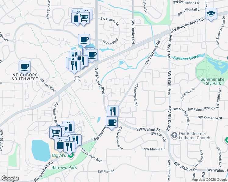 map of restaurants, bars, coffee shops, grocery stores, and more near 11754 Southwest Waterthrush Terrace in Beaverton