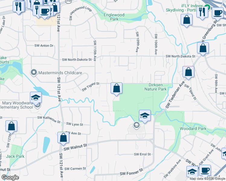 map of restaurants, bars, coffee shops, grocery stores, and more near 11750 Southwest 113th Place in Tigard