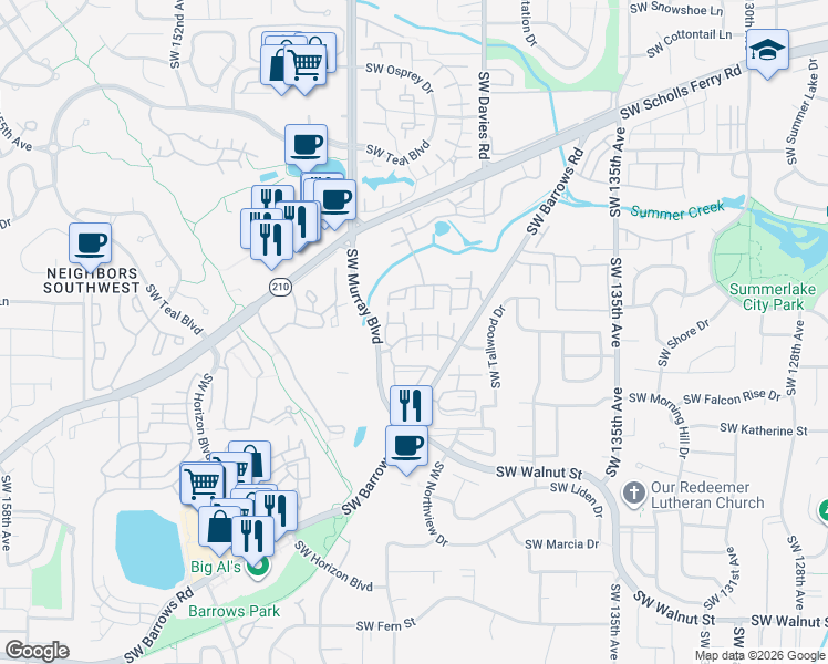 map of restaurants, bars, coffee shops, grocery stores, and more near 11754 Southwest Waterthrush Terrace in Beaverton