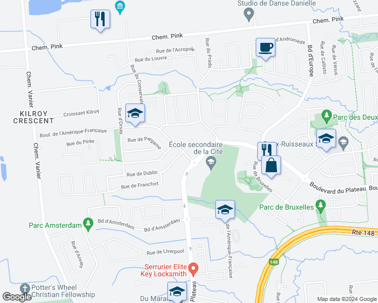map of restaurants, bars, coffee shops, grocery stores, and more near 205 Rue de Dublin in Gatineau