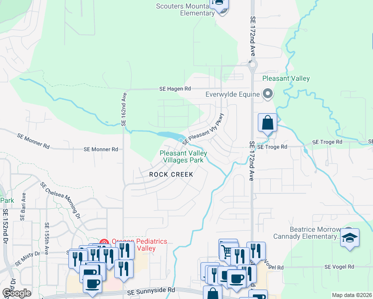 map of restaurants, bars, coffee shops, grocery stores, and more near 12300 Southeast 162nd Avenue in Happy Valley