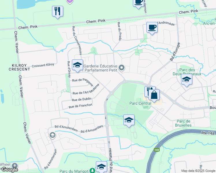 map of restaurants, bars, coffee shops, grocery stores, and more near 205 Rue de Dublin in Gatineau