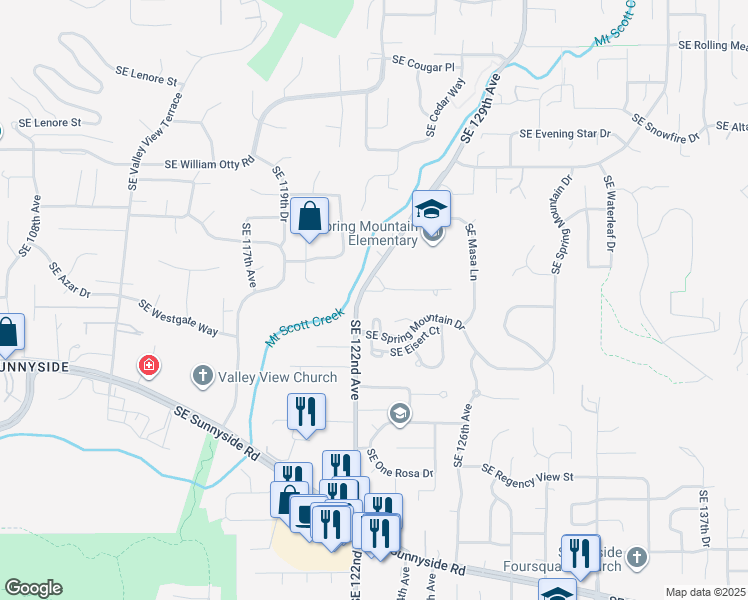 map of restaurants, bars, coffee shops, grocery stores, and more near 12051 Southeast Eisert Circle in Happy Valley