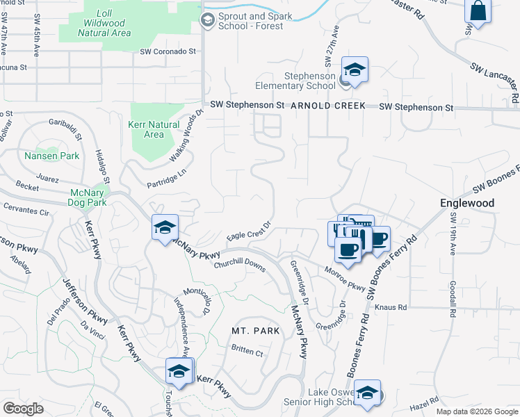 map of restaurants, bars, coffee shops, grocery stores, and more near 125 Condolea Drive in Lake Oswego
