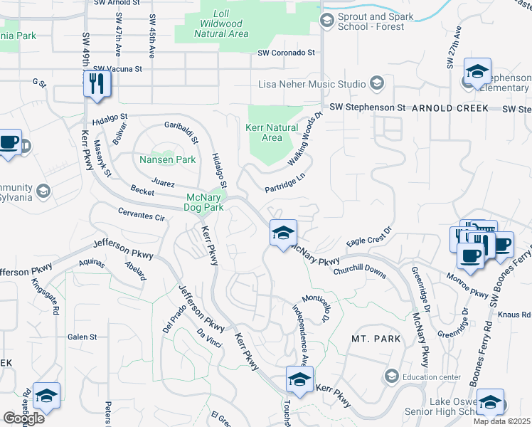 map of restaurants, bars, coffee shops, grocery stores, and more near 6 Morningview Lane in Lake Oswego