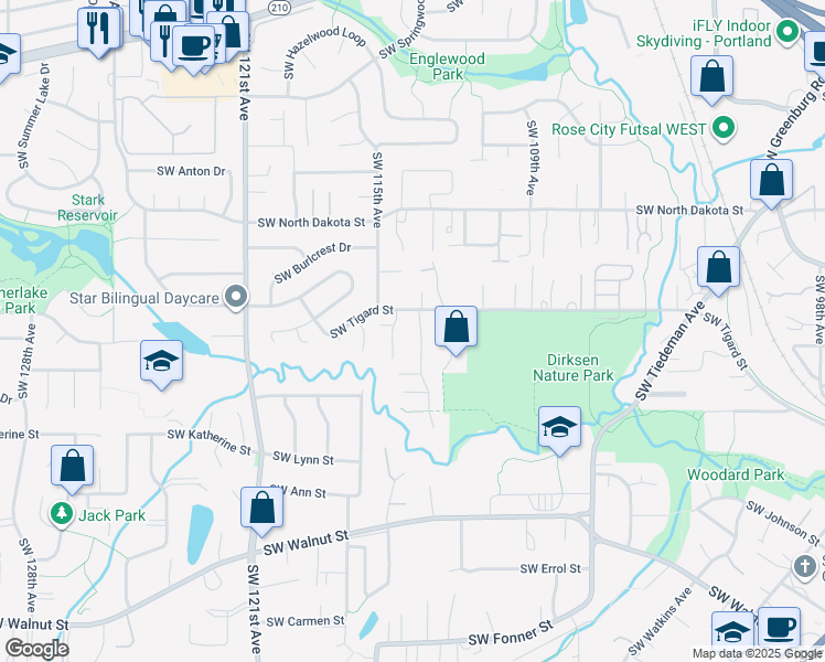map of restaurants, bars, coffee shops, grocery stores, and more near 11740 Southwest 114th Place in Tigard