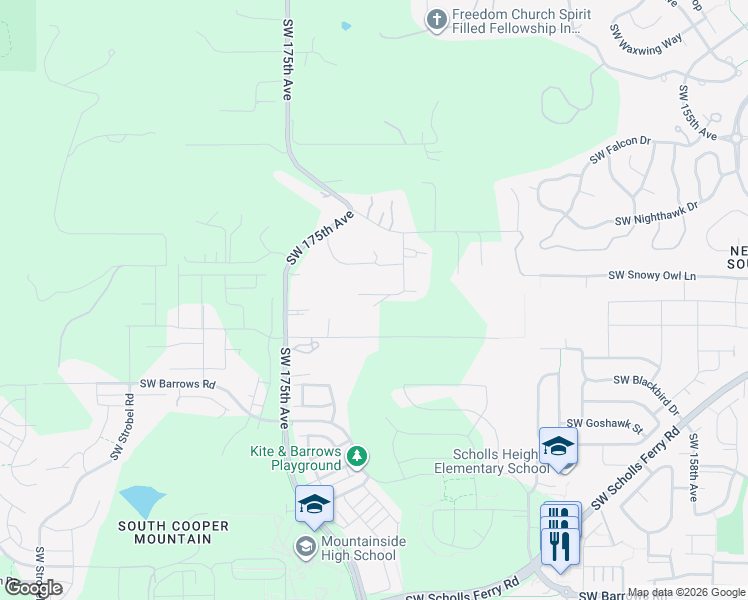 map of restaurants, bars, coffee shops, grocery stores, and more near 17151 Southwest Alvord Lane in Beaverton
