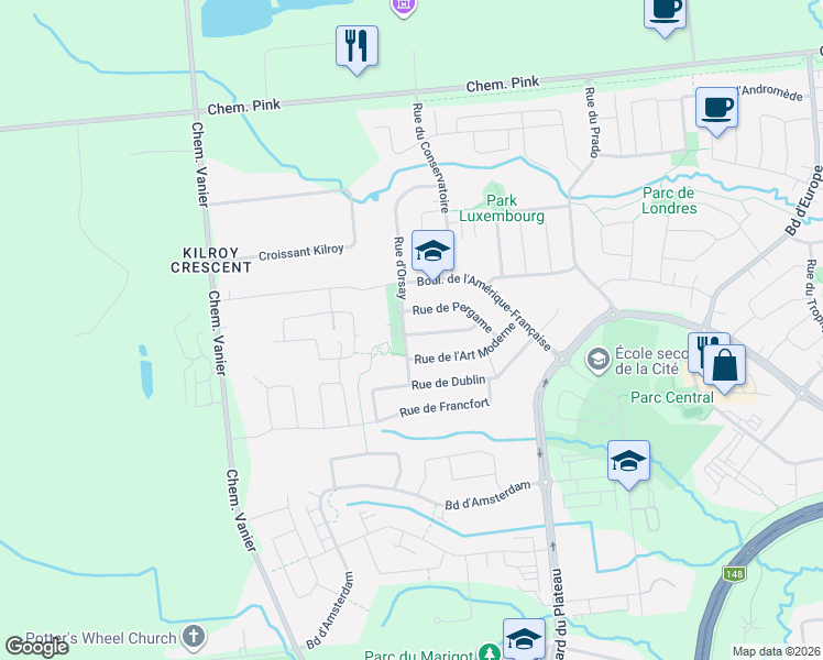 map of restaurants, bars, coffee shops, grocery stores, and more near 72 Rue de l'Art-Contemporain in Gatineau