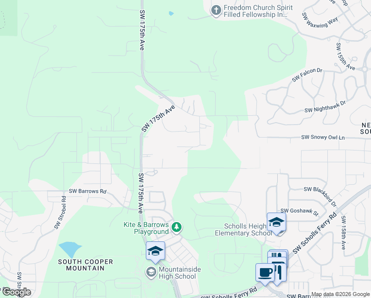 map of restaurants, bars, coffee shops, grocery stores, and more near 17100 Southwest Rider Lane in Beaverton