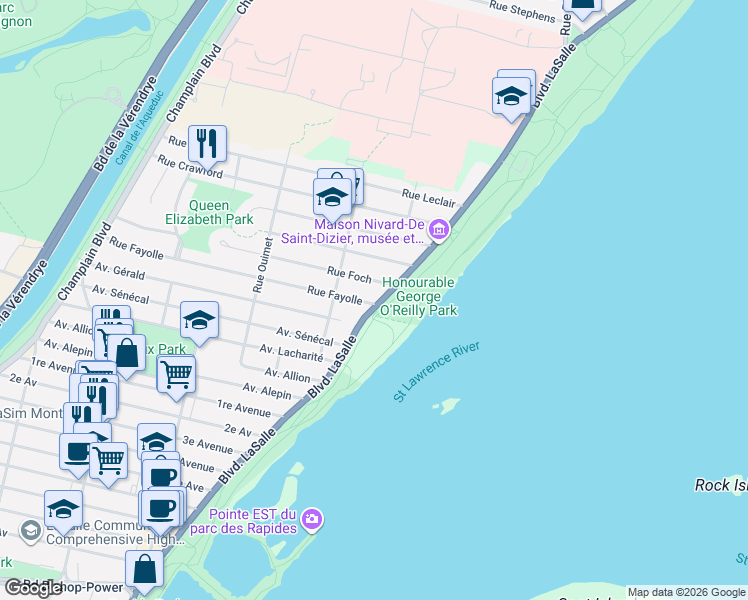 map of restaurants, bars, coffee shops, grocery stores, and more near 7455 Boulevard LaSalle in Montréal