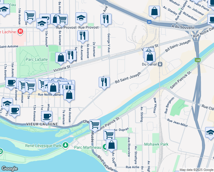 map of restaurants, bars, coffee shops, grocery stores, and more near 268 Boulevard Saint-Joseph in Montréal