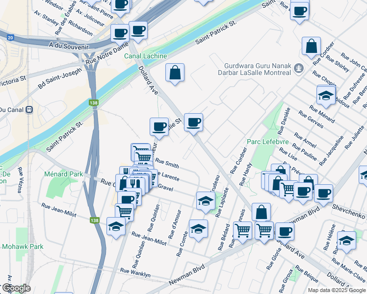 map of restaurants, bars, coffee shops, grocery stores, and more near in Montreal