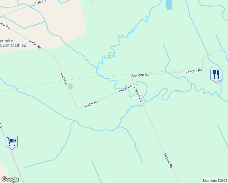 map of restaurants, bars, coffee shops, grocery stores, and more near 517 Butler Road in Clarence-Rockland
