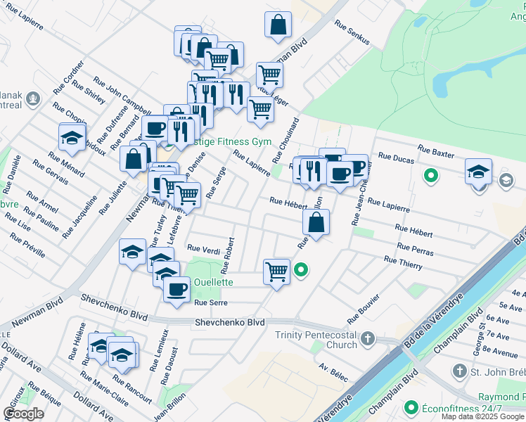 map of restaurants, bars, coffee shops, grocery stores, and more near 1359 Rue Daigneault in Montréal