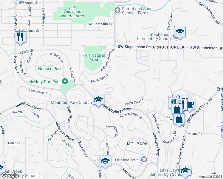 map of restaurants, bars, coffee shops, grocery stores, and more near 46 Northview Court in Lake Oswego
