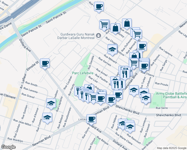 map of restaurants, bars, coffee shops, grocery stores, and more near 2338 Rue Pauline in Montréal