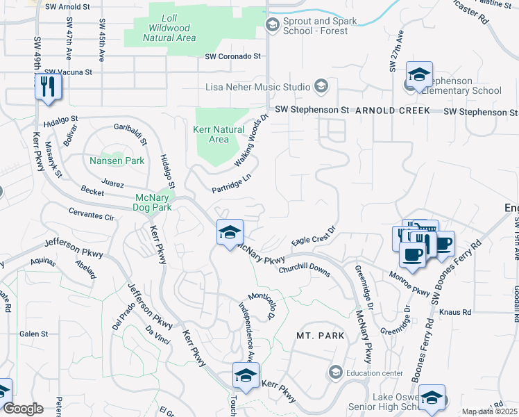 map of restaurants, bars, coffee shops, grocery stores, and more near 46 Northview Court in Lake Oswego