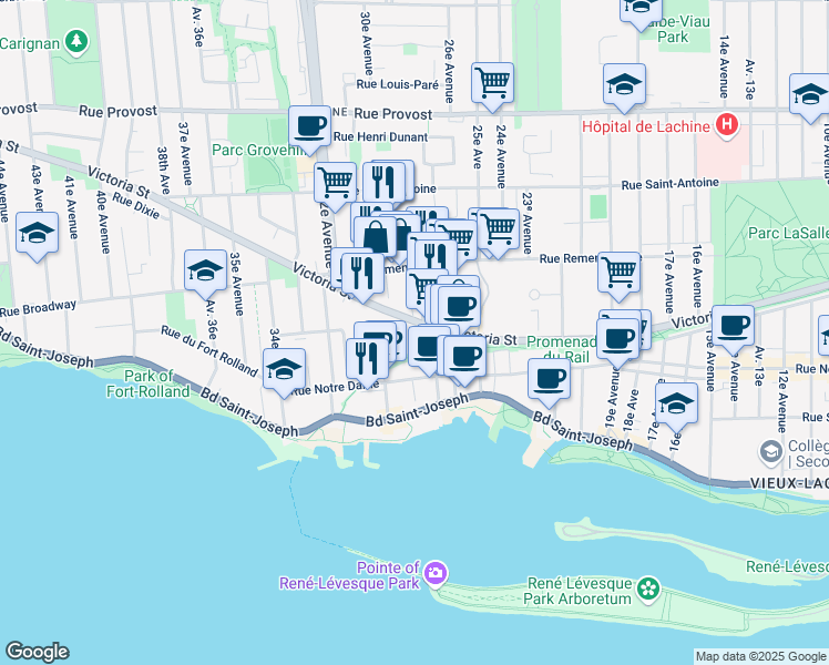 map of restaurants, bars, coffee shops, grocery stores, and more near 2929 Rue Victoria in Montréal