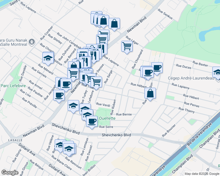 map of restaurants, bars, coffee shops, grocery stores, and more near 1468 Rue Moreau in Montréal