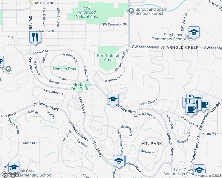 map of restaurants, bars, coffee shops, grocery stores, and more near 168 Oswego Summit in Lake Oswego