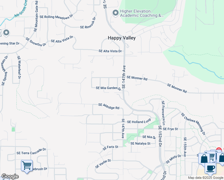 map of restaurants, bars, coffee shops, grocery stores, and more near 14536 Southeast Mia Garden Drive in Happy Valley