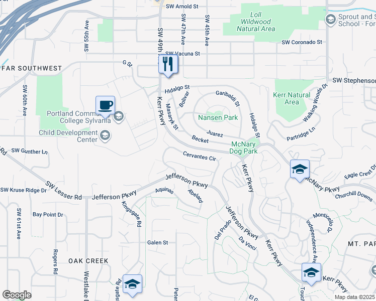map of restaurants, bars, coffee shops, grocery stores, and more near 25 Becket in Lake Oswego